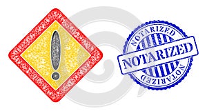 Scratched Notarized Stamp and Net Warning Rhombus Mesh