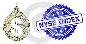 Scratched Nyse Index Stamp and Military Camouflage Collage of Oil Drop Price