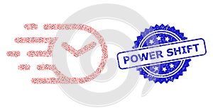 Scratched Power Shift Watermark and Fractal Clock Icon Mosaic