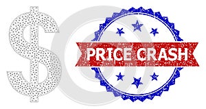 Scratched Price Crash Round Rosette Bicolor Badge and Mesh 2D Dollar Sign