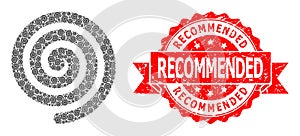 Scratched Recommended Seal Stamp and Recursion Hypnosis Spiral Icon Mosaic