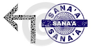 Scratched Sana'A Stamp Seal and Geometric Turn Left Mosaic