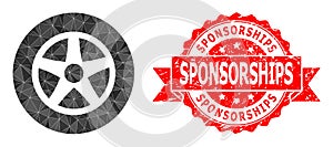 Scratched Sponsorships Seal and Car Wheel Lowpoly Mocaic Icon photo