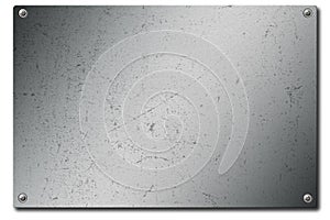 Scratched steel metal plate isolated on white background