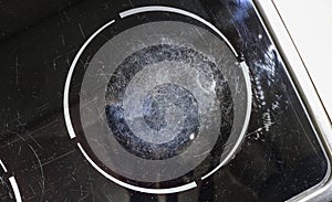 Scratched surface of kitchen glass-ceramic stove. The concept of caring for modern kitchen appliances