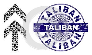 Scratched Taliban Stamp and Geometric Arrow Up Mosaic photo