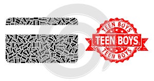 Scratched Teen Boys Watermark and Recursion Credit Card Icon Composition