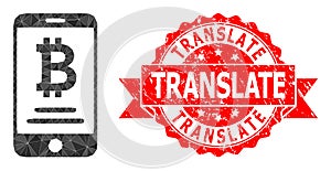 Scratched Translate Stamp Seal And Mobile Bitcoin Account Polygonal Mocaic Icon