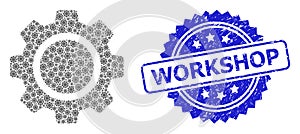 Scratched Workshop Seal and Recursion Cog Wheel Icon Composition