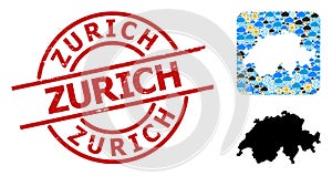Scratched Zurich Badge and Hole Weather Mosaic Map of Switzerland
