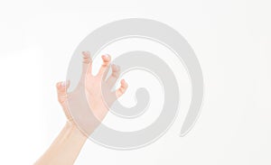 Scratching hand isolated on white background. Copy space photo
