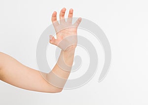 Scratching hand isolated on white background. Copy space photo