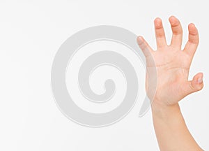 Scratching hand isolated on white background. Copy space photo