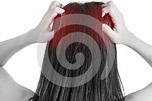 Scratching her head in a woman isolated on white background. Clipping path on white background.