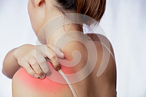 Scratching on skin at left shoulder