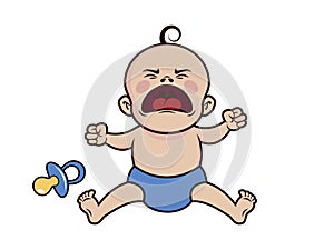 Screaming baby boy with pacifier icon vector