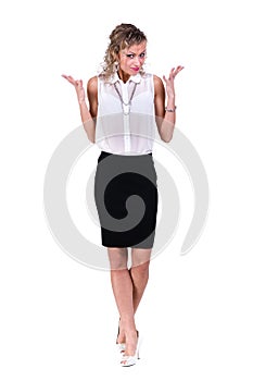 Screaming business woman with copyspace isolated