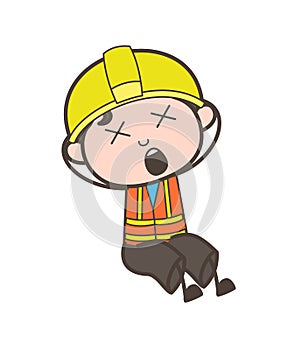 Screaming with Dizzy Face - Cute Cartoon Male Engineer Illustration