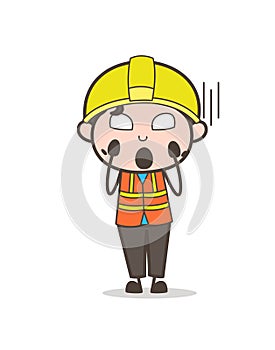 Screaming in Fear - Cute Cartoon Male Engineer Illustration