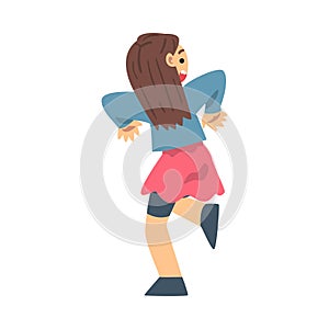 Screaming Girl Afraid of Something Running Away Vector Illustration