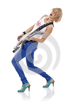 Screaming girl with electric guitar