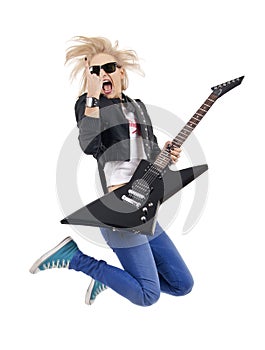 Screaming girl with electric guitar