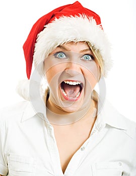 Screaming girl in Santa hat.