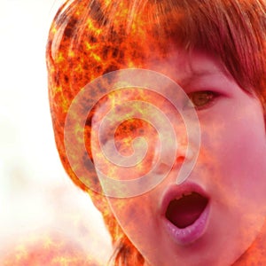 Screaming girls burning face - photomanipulation