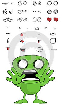 Screaming Green alien monster cartoon character expressions set collection