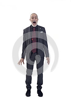 a screaming man with open mouth and eyes closed on white background