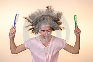 Bad hair day Screaming woman Flying hair