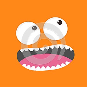 Screaming monster head. Boo Spooky face emotion. Big eyes, tongue, teeth fang, mouse. Square head. Happy Halloween card. Flat desi