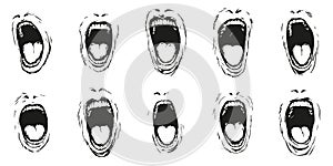 Screaming Mouth Expressions Silhouette Set. Emotional Outburst And Communication Concept Isolated Vector Illustration photo