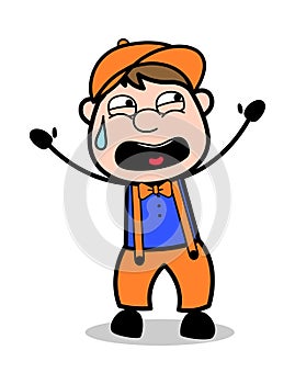 Screaming - Retro Cartoon Carpenter Worker Vector Illustration