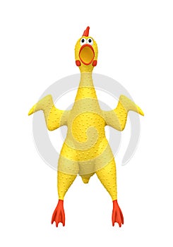 Screaming rubber chicken isolated on white photo