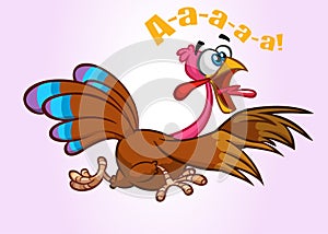 Screaming running cartoon turkey bird character. Vector illustration.