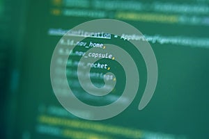 Screen of android application developing code. Lines of code on computer screen