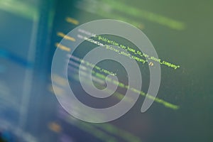 Screen of android application developing code. Lines of code on computer screen