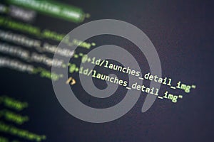 Screen of android application developing code. Lines of code on computer screen background
