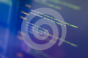 Screen of android application developing code. Lines of code on computer screen background