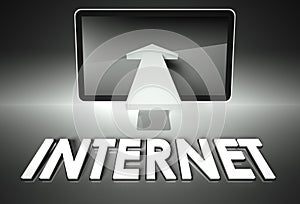 Screen and chart arrow with word Internet, Network