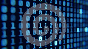 Screen close up digital computer numbers. Blue digital binary data on computer screen loopable. 3d render