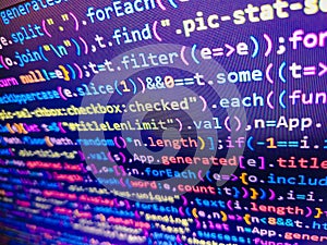 Screen of code for overlay background. Programming code abstract technology. Big data and Internet o. Code in green color.