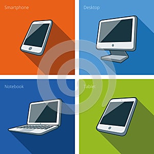 Screen computer devices illustration with smartphone, laptop, mo