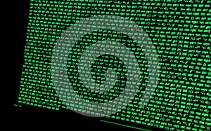 Screen with crypto currency code, green digitals