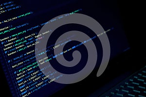 Screen with crypto currency code, green digitals