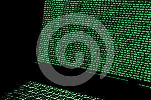 Screen with crypto currency code, green digitals