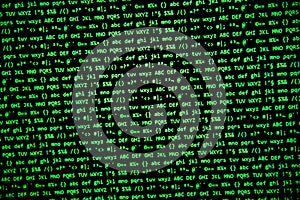 Screen with crypto currency code, green digitals