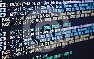 Screen display of cryptocurrency mining & x28;Dual mining Ethereum or