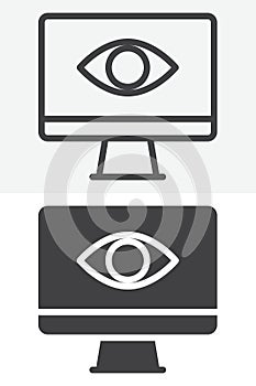 Screen and eye line and solid different style vector icon set